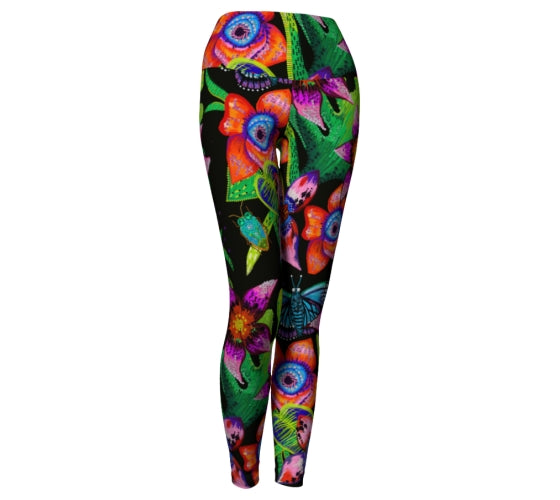 LEGGING NOIR FLEURS TROPICALES COULEURS