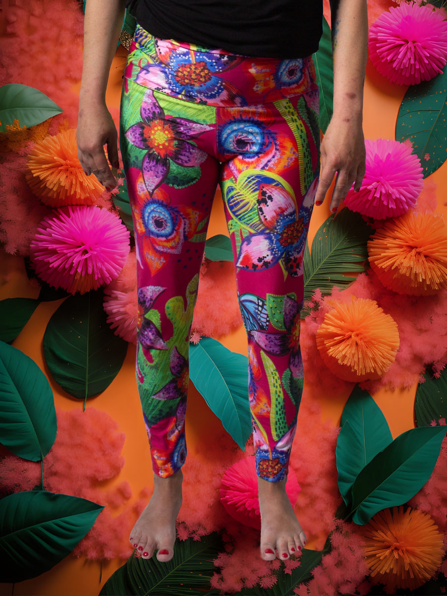 LEGGING ROSE FLEURS TROPICALES COULEURS