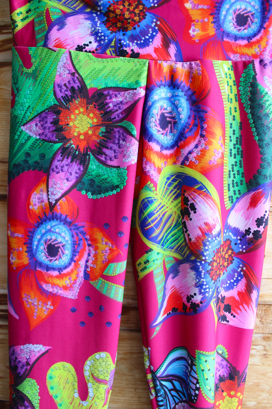 LEGGING ROSE FLEURS TROPICALES COULEURS