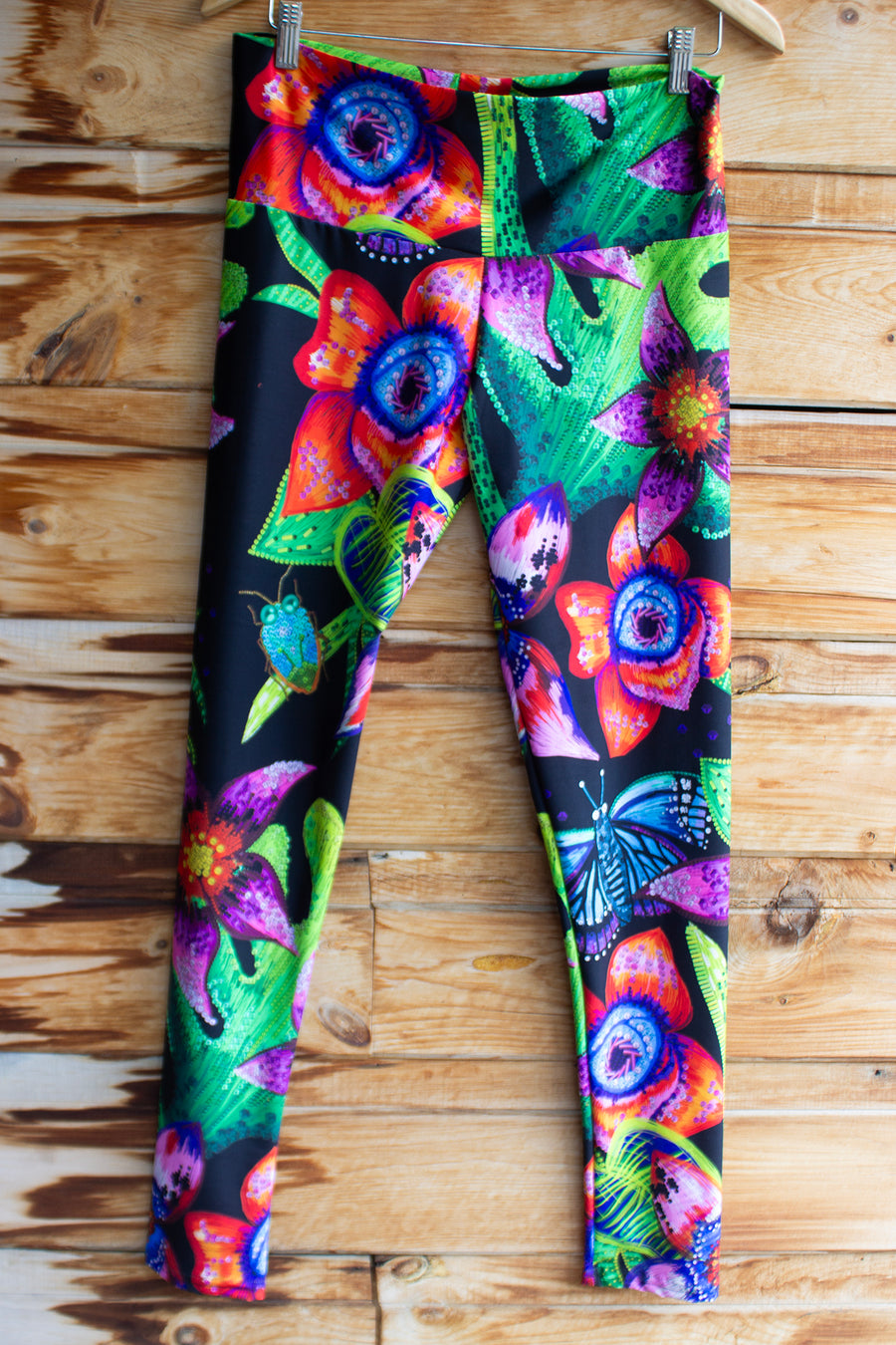 LEGGING NOIR FLEURS TROPICALES COULEURS