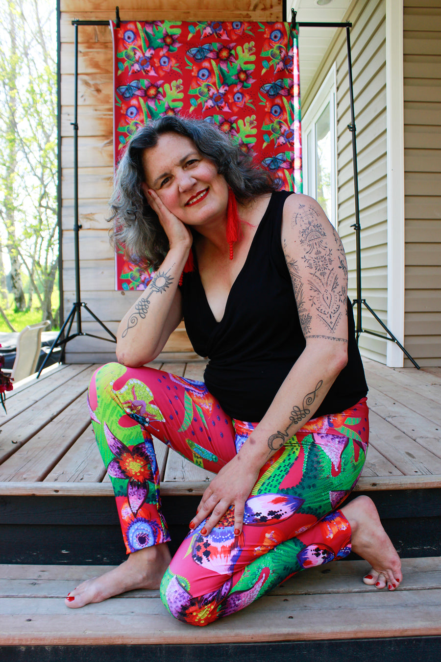 LEGGING ROSE FLEURS TROPICALES COULEURS