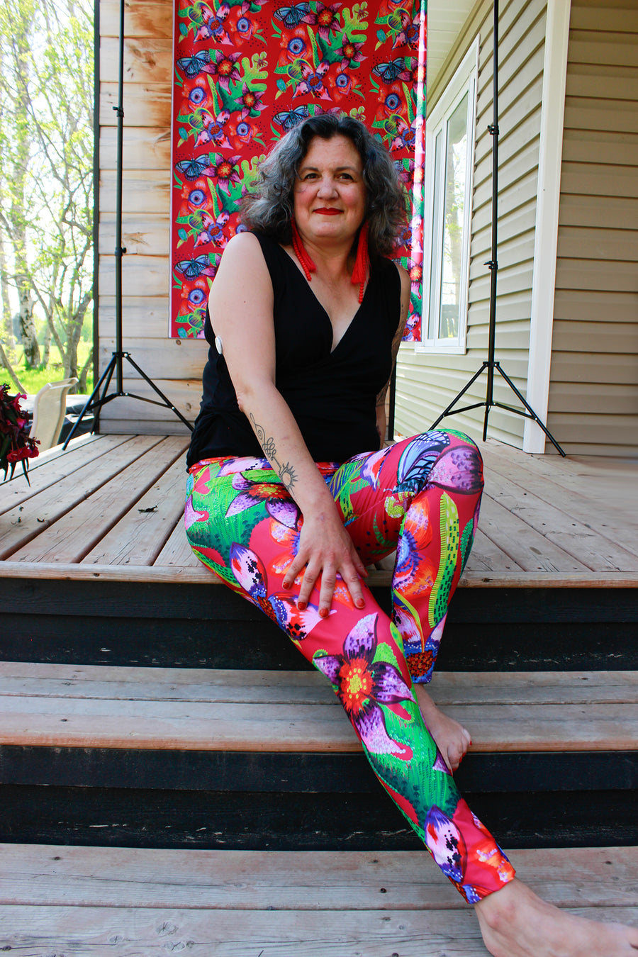 LEGGING ROSE FLEURS TROPICALES COULEURS