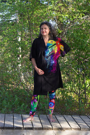 LEGGING NOIR FLEURS TROPICALES COULEURS