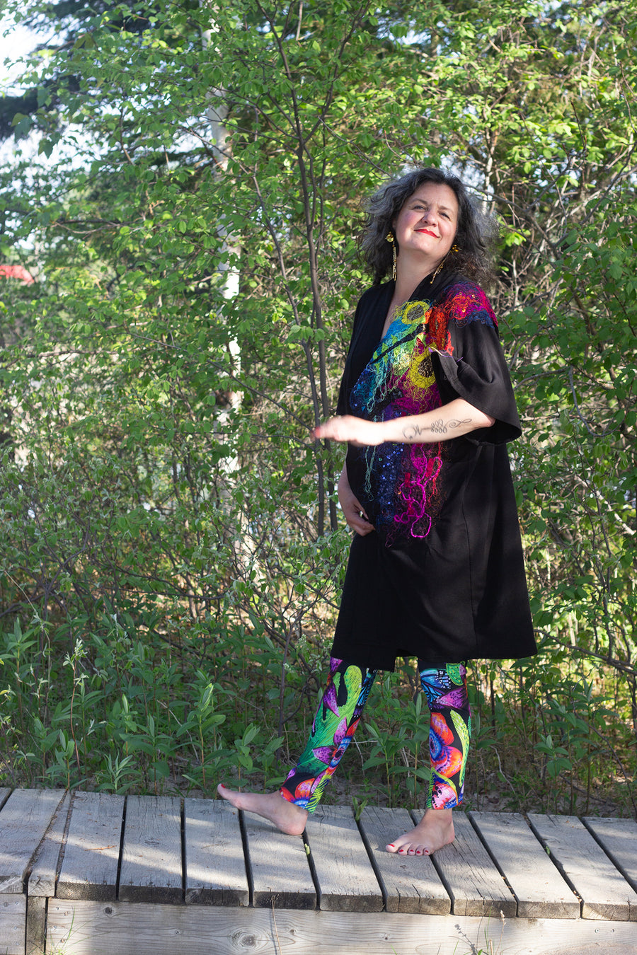 LEGGING NOIR FLEURS TROPICALES COULEURS