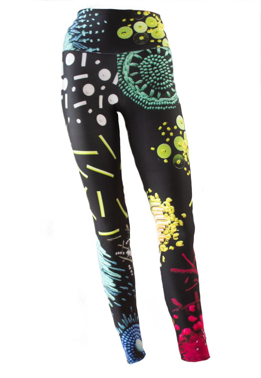 LEGGING IMPRESSION BRODERIE VERTE ET ROSE
