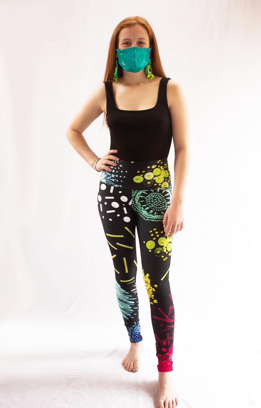 LEGGING IMPRESSION BRODERIE VERTE ET ROSE