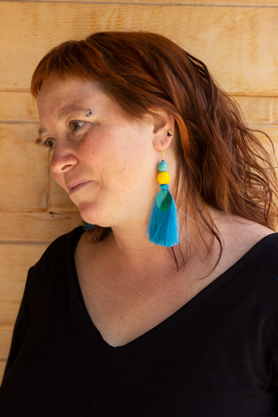 BOUCLE D'OREILLE BLEU-JAUNE