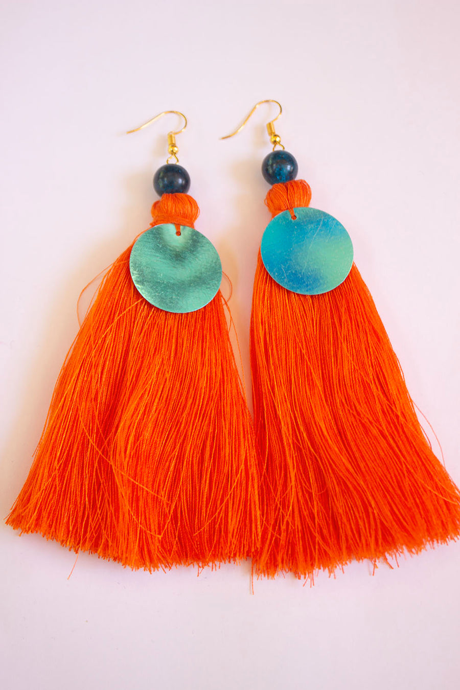 BOUCLE D'OREILLE ORANGE ET BLEU