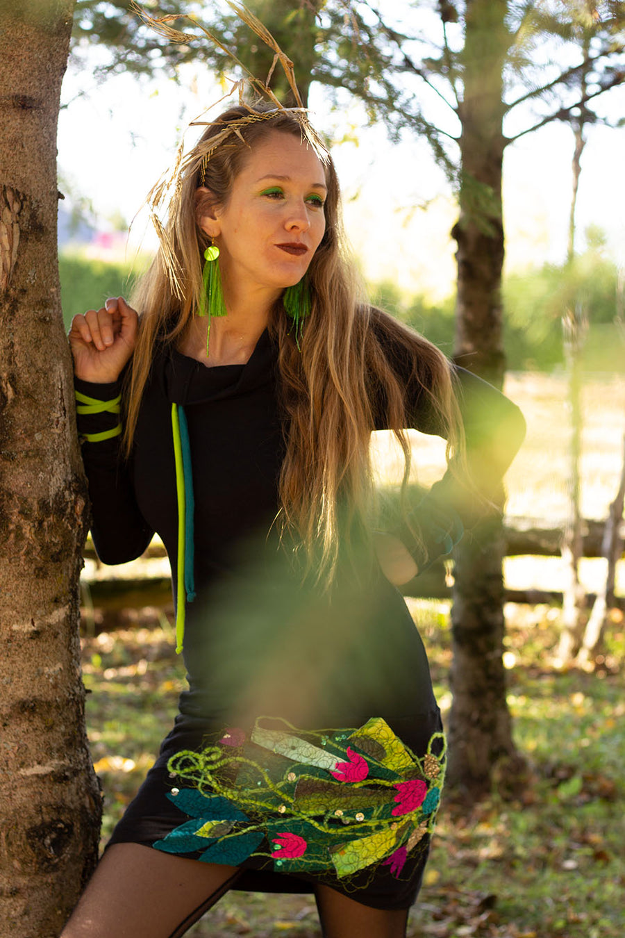 ROBE-TUNIQUE BRODÉE AUX HANCHES APPLIQUÉ VERT