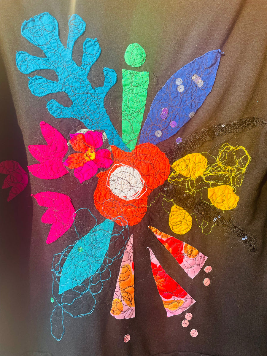 CHANDAIL FLEURI EN BAMBOU ÉPAIS NOIR